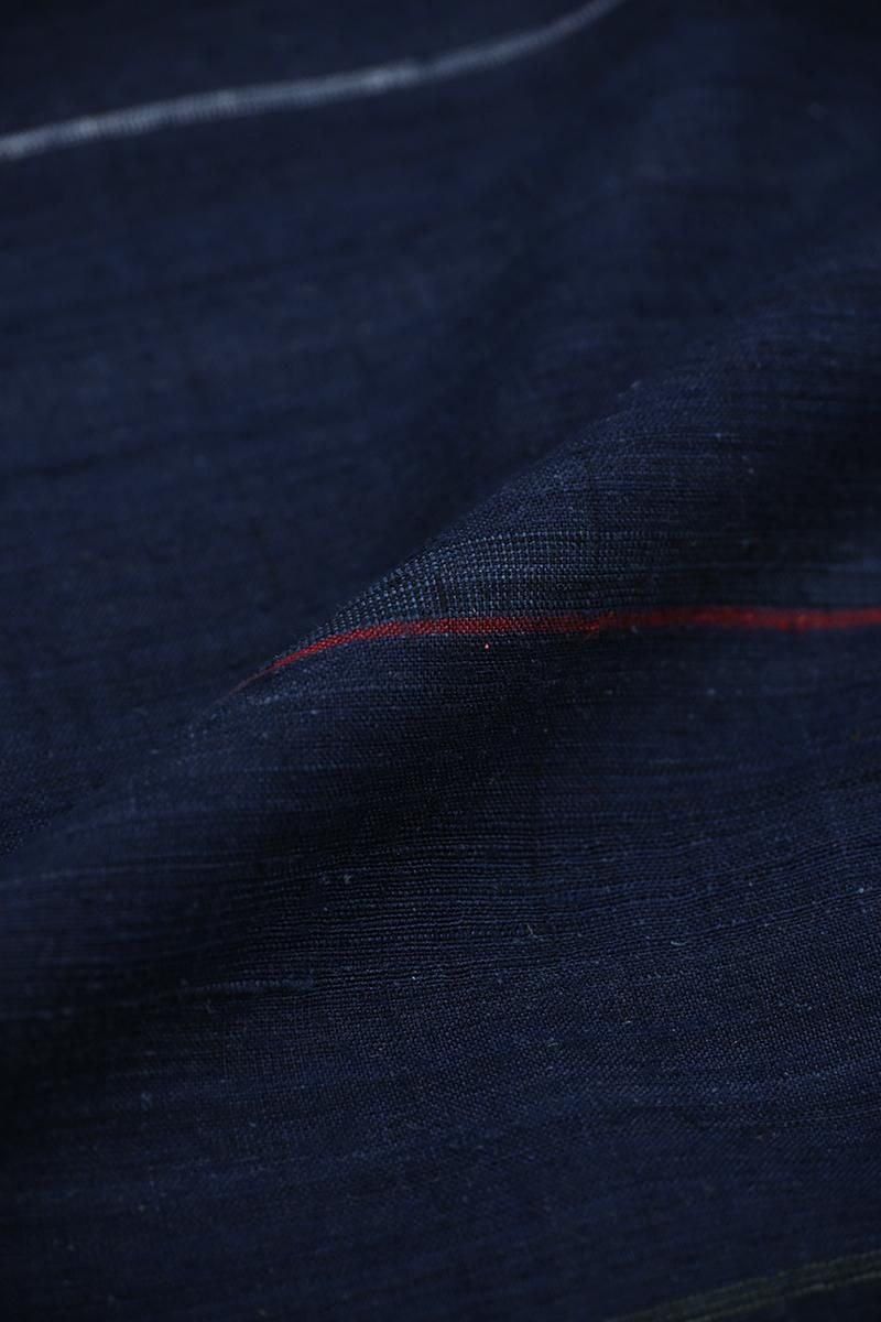 銀座【着物4624】郡上紬 藍色 横段（反端付）:身丈165/裄67.5 - 銀座