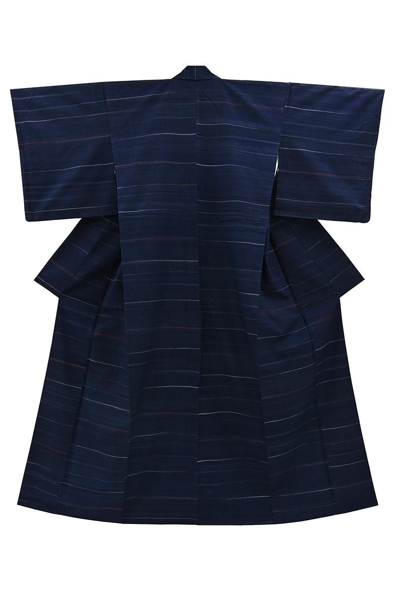 銀*母様 着物 裄67 希少 郡上紬 正絹 格子 藍染め 内側ガードU-8358 銀*母様 着物 裄67 希少 郡上紬 正絹 格子 藍染め 内側ガードU