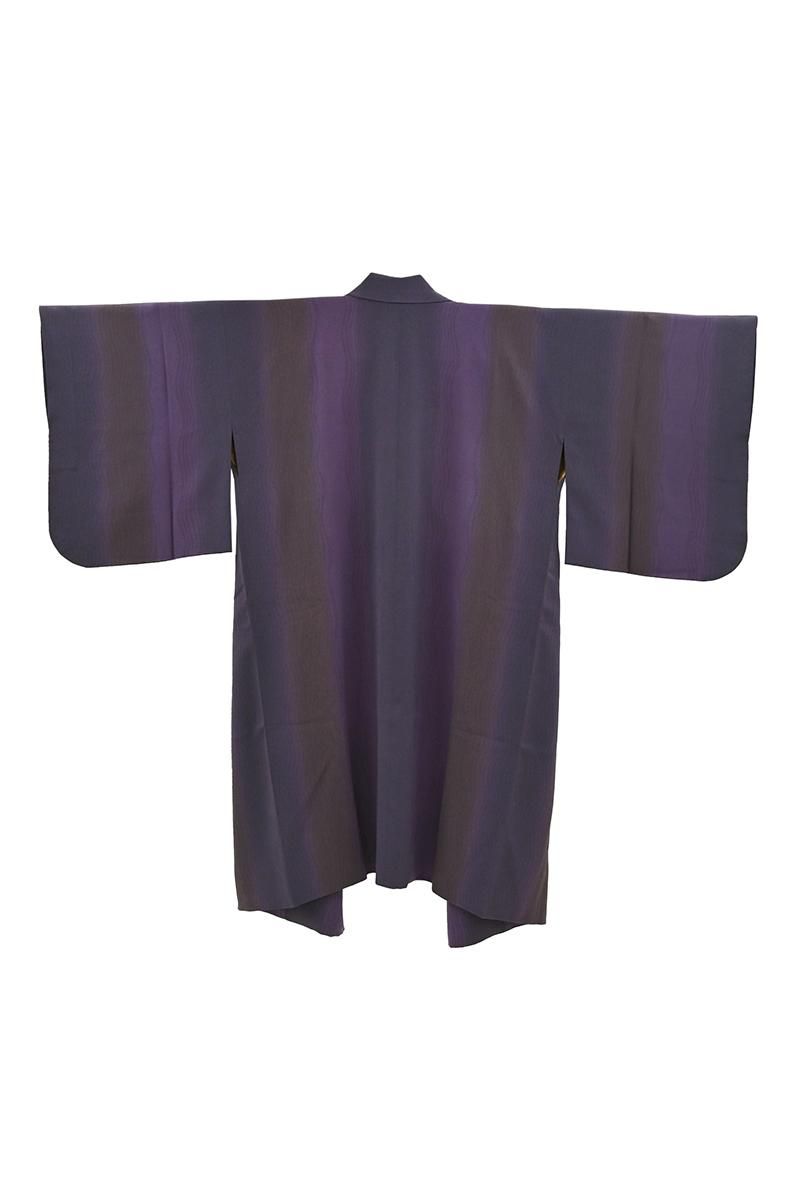 バービー着物(濃い紺紫系?) 銀座【E-2336】道中着 茄子紺色 竪暈かしによろけ縞 :身丈101/裄66