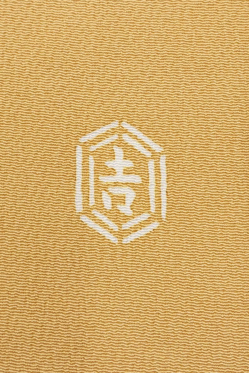 あおき【H-0790】栗山工房製 縮緬地 型染 名古屋帯 鬱金色 七宝文