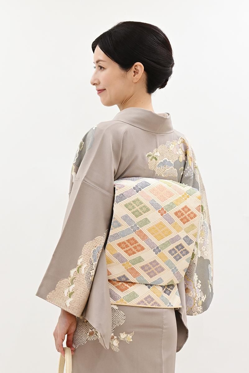 未着用　袋帯　藍染　花菱　縦縞　立涌　リーフ　ブルー　着物　115a d 楽天市場】【新古品】 すごい値！ 袋帯 未使用 正絹 本檜染 蒼舟
