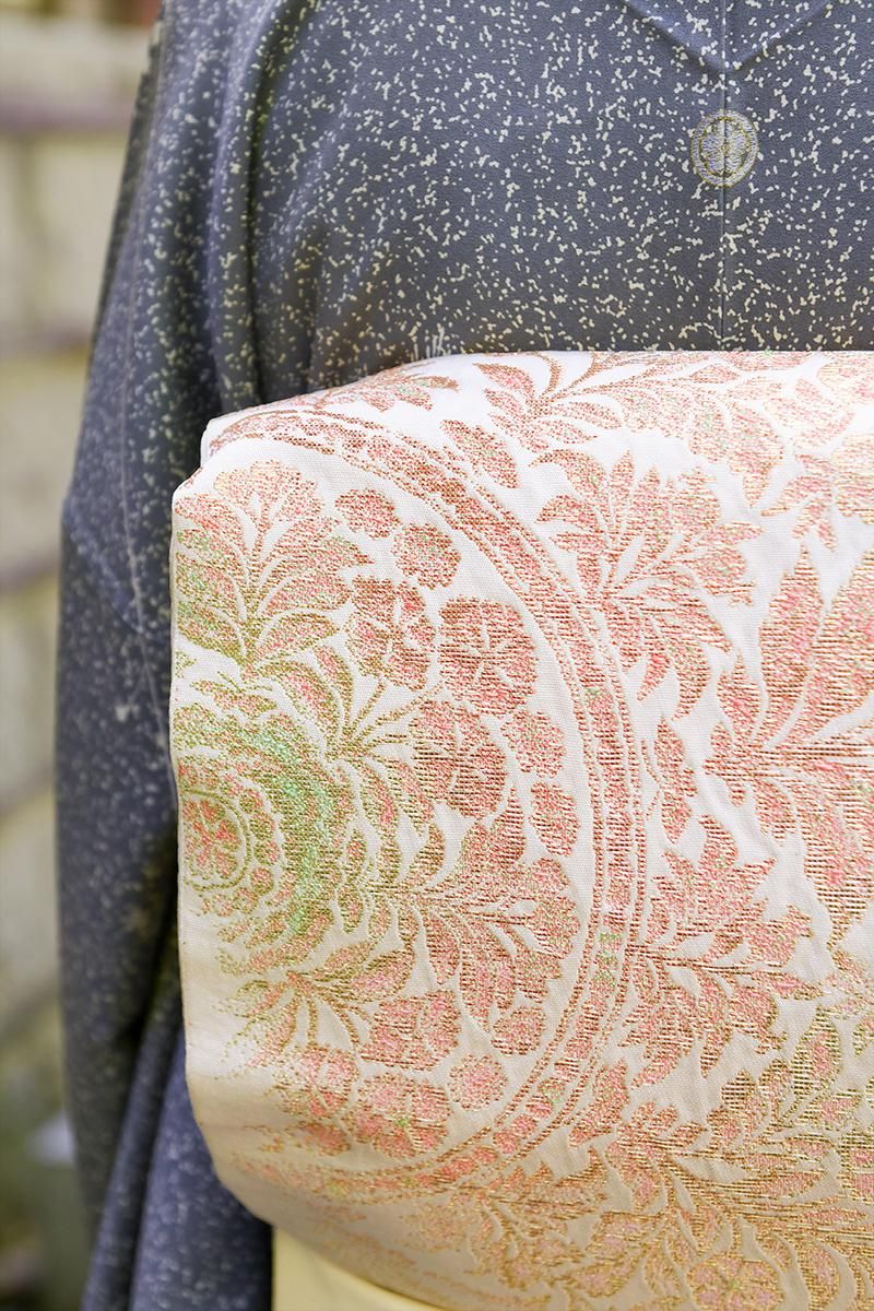 龍村平蔵製　宝鏡唐華文　袋帯 銀座【帯5790】龍村平蔵製 本袋帯 白色 銘「宝鏡唐華文」 - 銀座