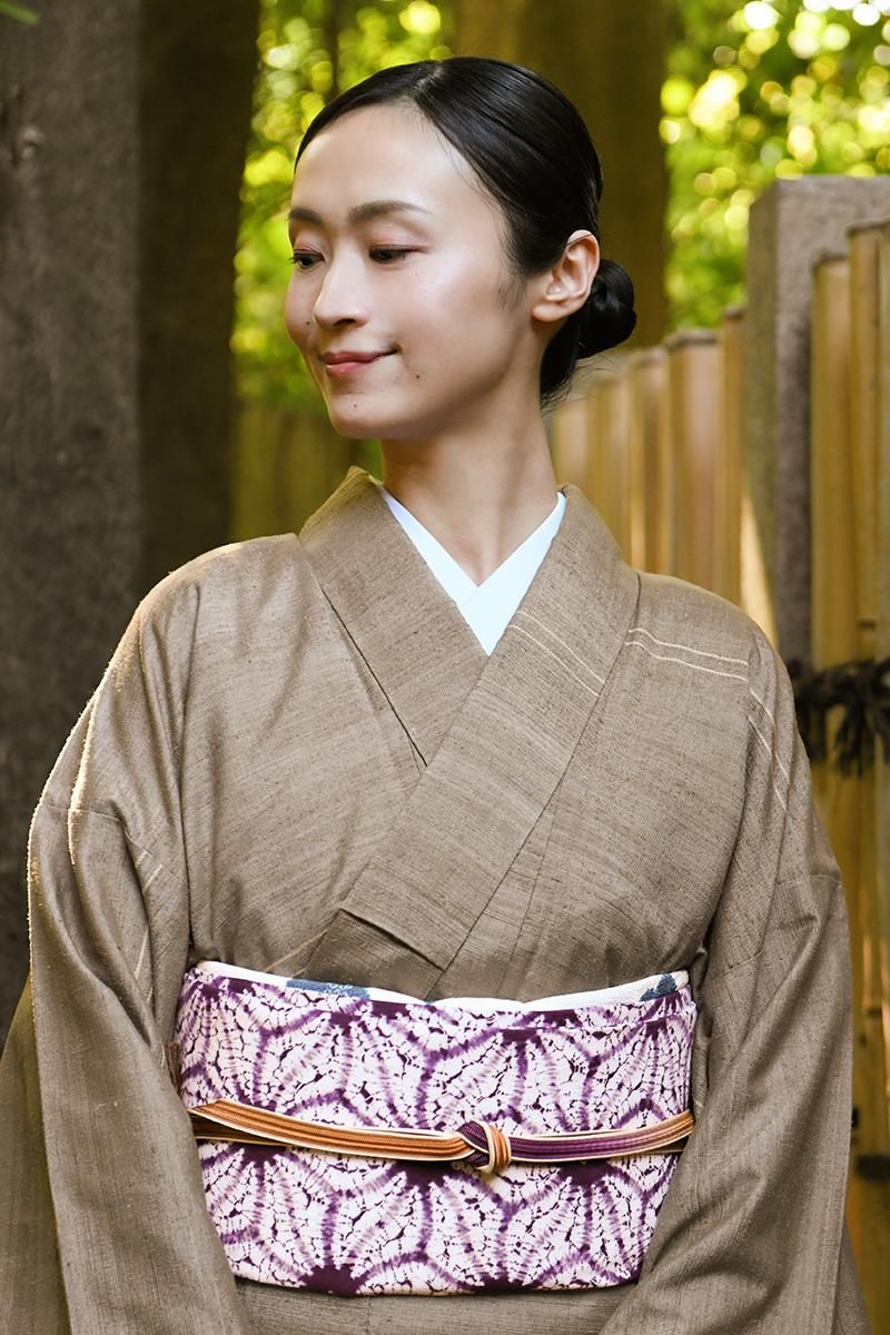 銀座【帯5793】草紫堂製 南部絞紫根染 木綿地 名古屋帯 - 銀座きもの