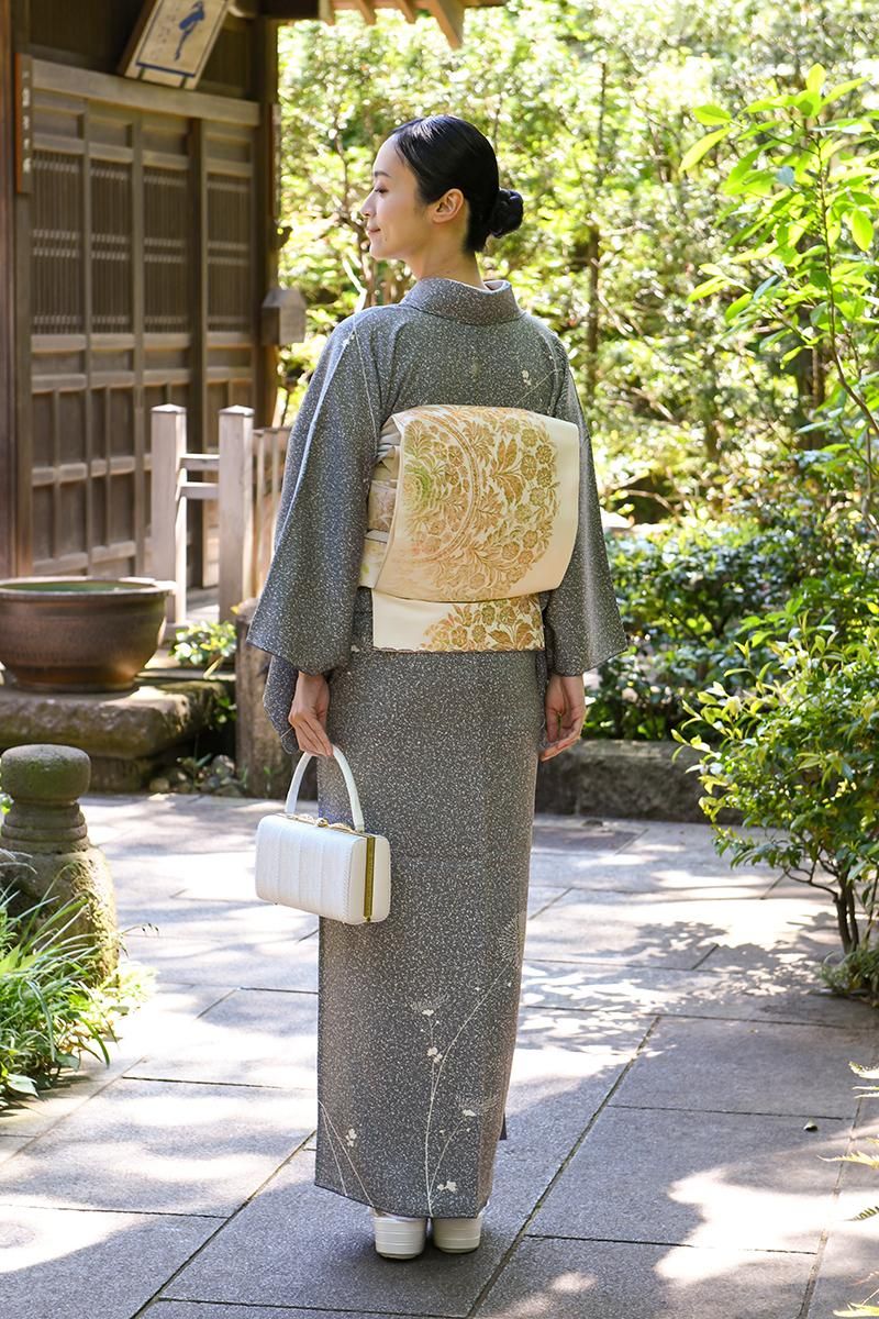 ❰6341❱ フルセット　訪問着 青灰系 伝統工芸士 華山 一つ紋　袋帯　着物 銀座【着物4641】人間国宝 森口華弘作 繍一ッ紋 訪問着（落款入