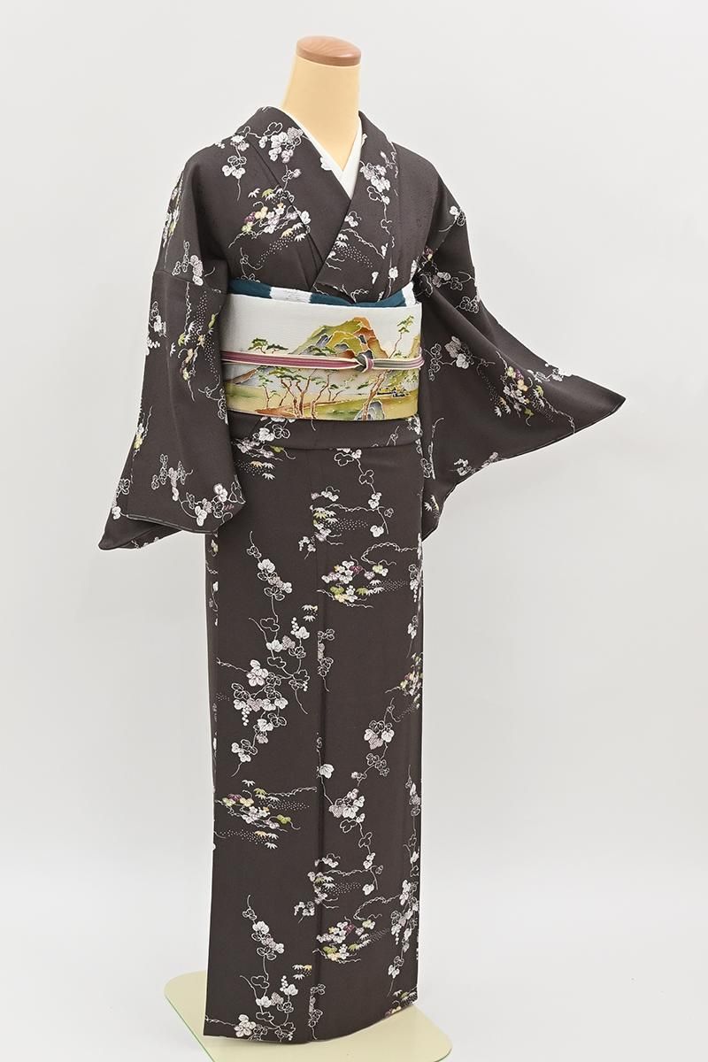 小紋　着物 銀座【D-3243】和田光正作 単衣 小紋 青褐色 手綱暈かしに鳳凰文