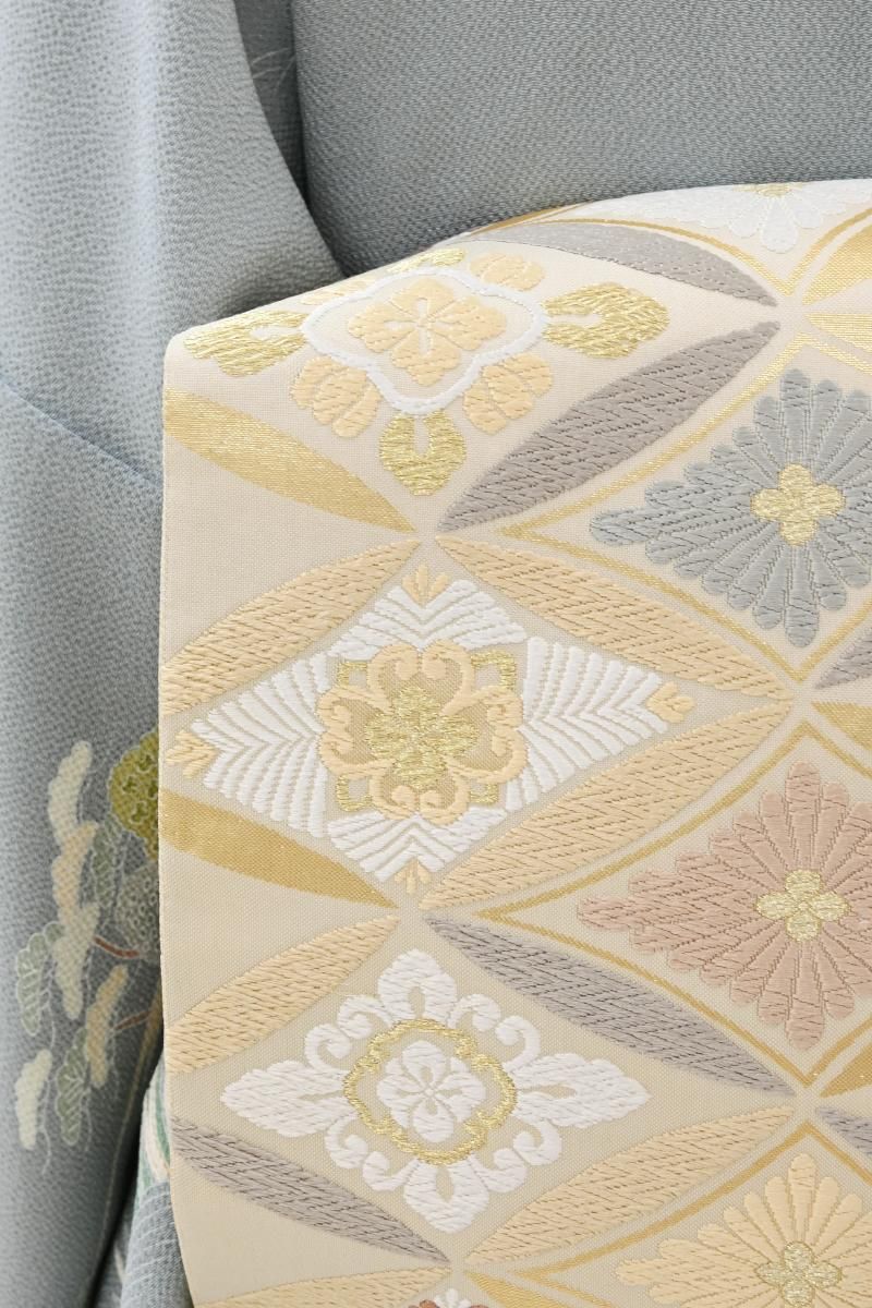 袋帯　七宝　花菱　葛模様　チャコールグレー　着物　084a p 袋帯 七宝 花菱 葛模様 チャコールグレー 着物 084a p 袋帯 七宝