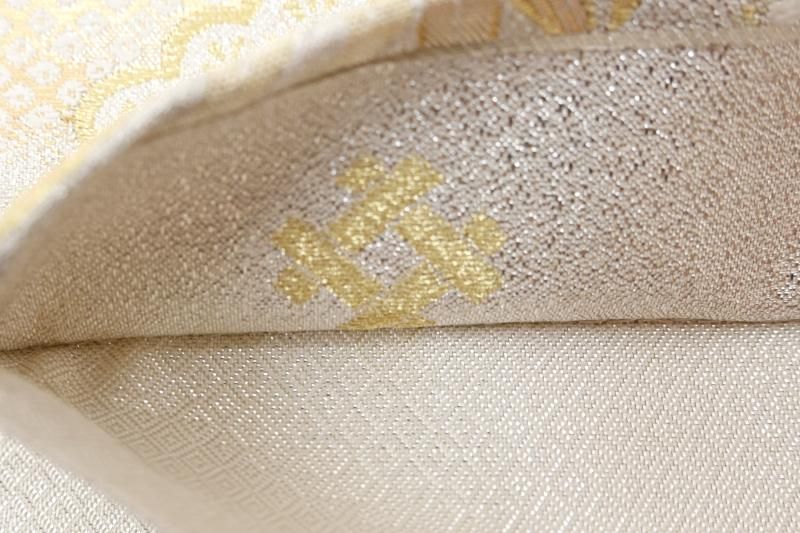 銀座【L-8482】袋帯 銀色 遠山に松竹梅や菊など（落款入） - 銀座