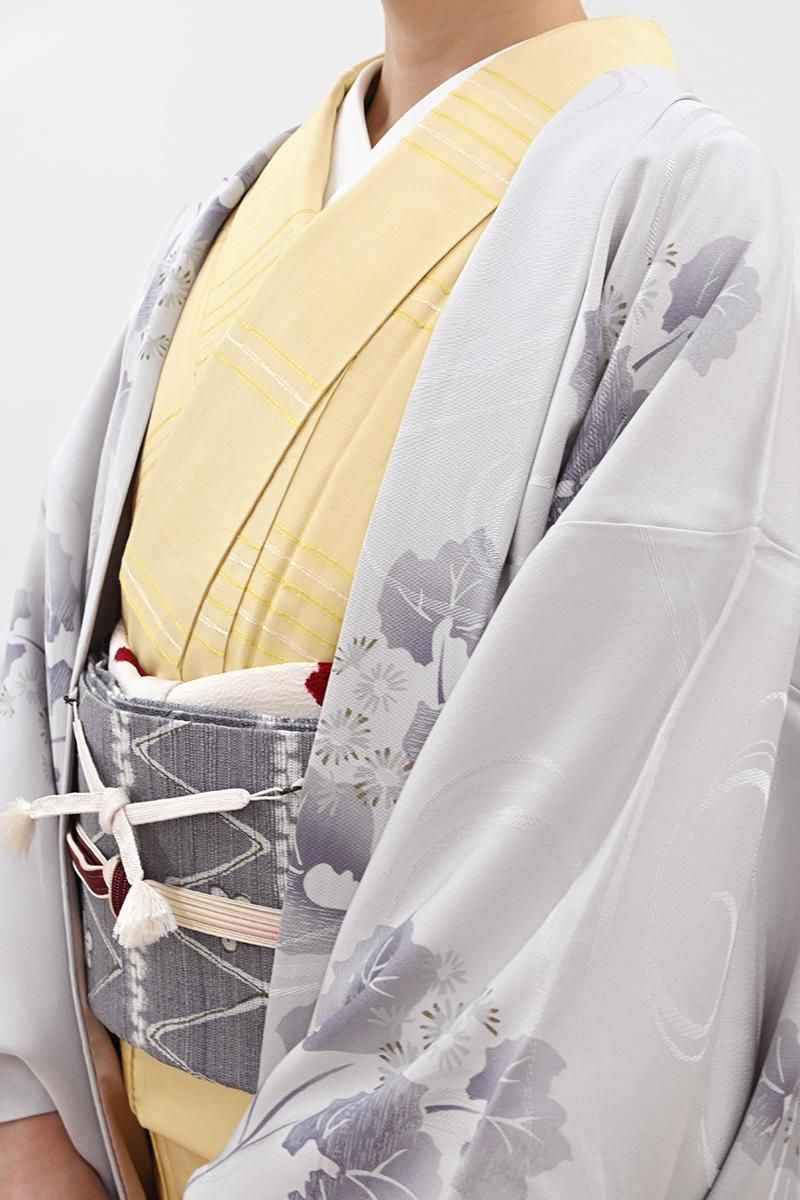 銀座【E-2307】羽織 明るい銀鼠色 流水に蕗の図:身丈101/裄66.5