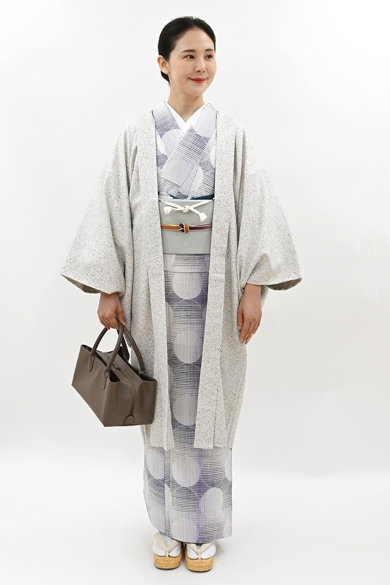 叩き染め小紋（薄いブルーグレー系）裄64,5 共八掛 正絹美品 銀座【E