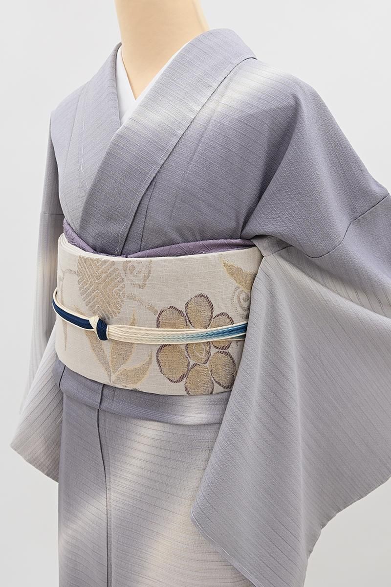 銀座【B-4292】染色作家 桐村博 本塩沢地 付下げ 藤鼠色 横段に流線暈