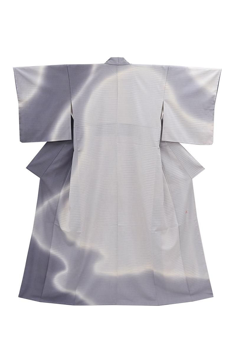 銀座【B-4292】染色作家 桐村博 本塩沢地 付下げ 藤鼠色 横段に流線暈 銀座【B-4292】染色作家 桐村博 本塩沢地 付下げ 藤鼠色 横段に流線暈