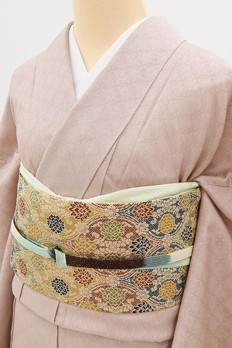 櫻*月様 着物　輪奈織物 銀座【C-3314】色無地 ベビーピンク色 有職七宝文の地紋 :身丈
