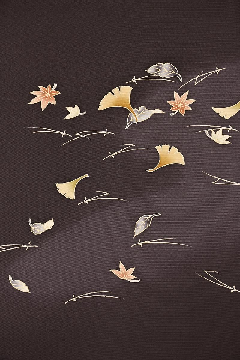 銀座【H-0794】塩瀬地 染名古屋帯 黒紫色 吹き寄せ文 - 銀座きもの青木