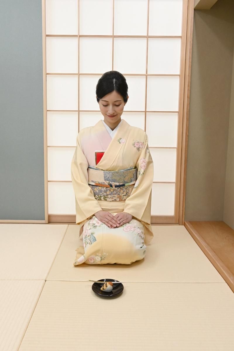 銀座【B-4283】訪問着 明るい黄水仙色 菊に地紙や誰が袖文など :身丈