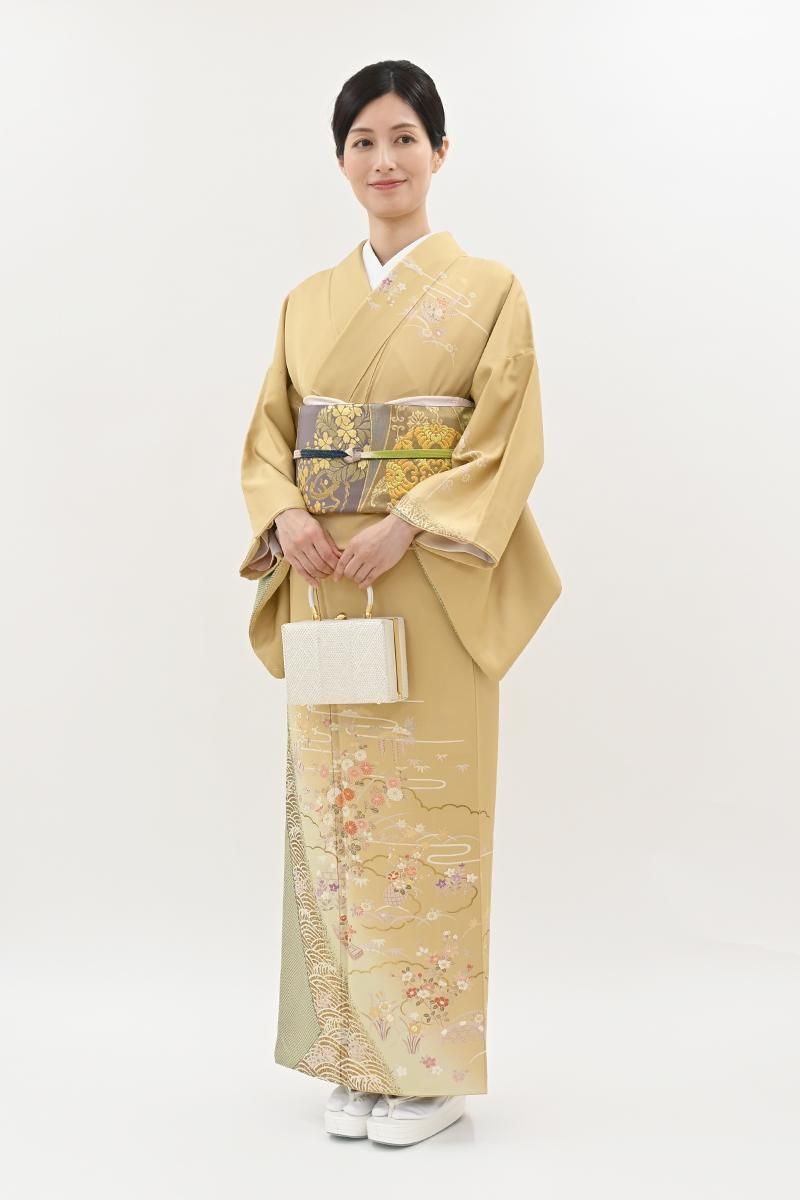 購入者ページ◆厳選◆未使用同然◆手絞りのお洒落な上質な小紋◆裄68丈159 洗える着物】単衣仕立て 小紋 JAPAN_MODE 扇面/パープル 身丈165