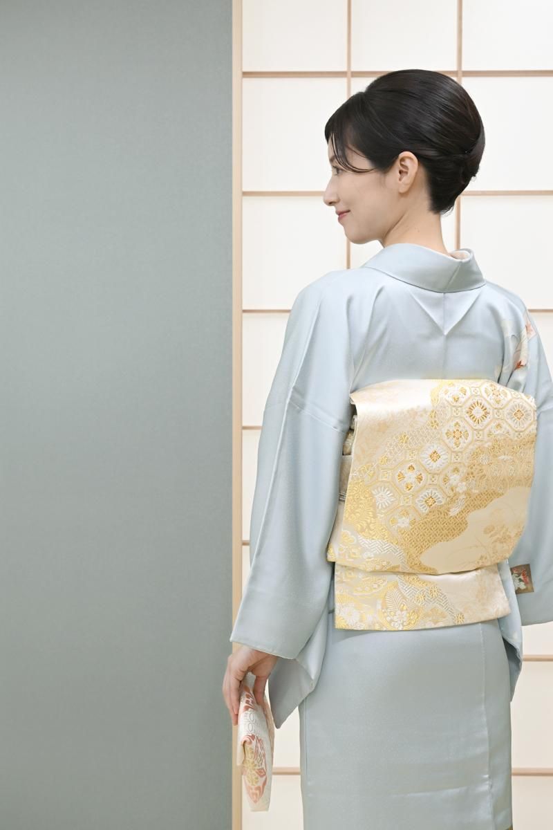 銀座【L-8467】袋帯 明るい薄香色 道長取りに蜀江など - 銀座