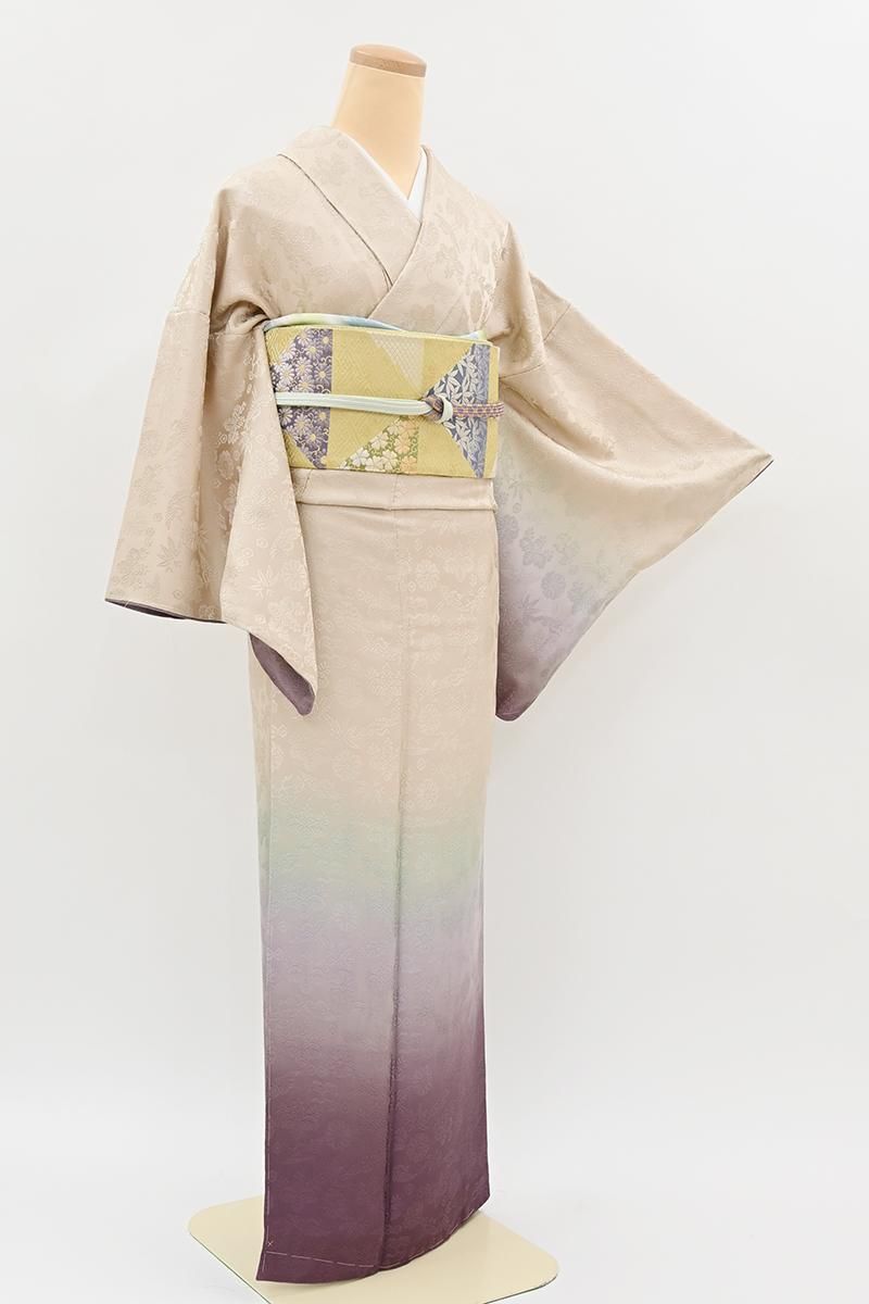 購入者ページ◆厳選◆未使用同然◆手絞りのお洒落な上質な小紋◆裄68丈159 洗える着物】単衣仕立て 小紋 JAPAN_MODE 扇面/パープル 身丈165