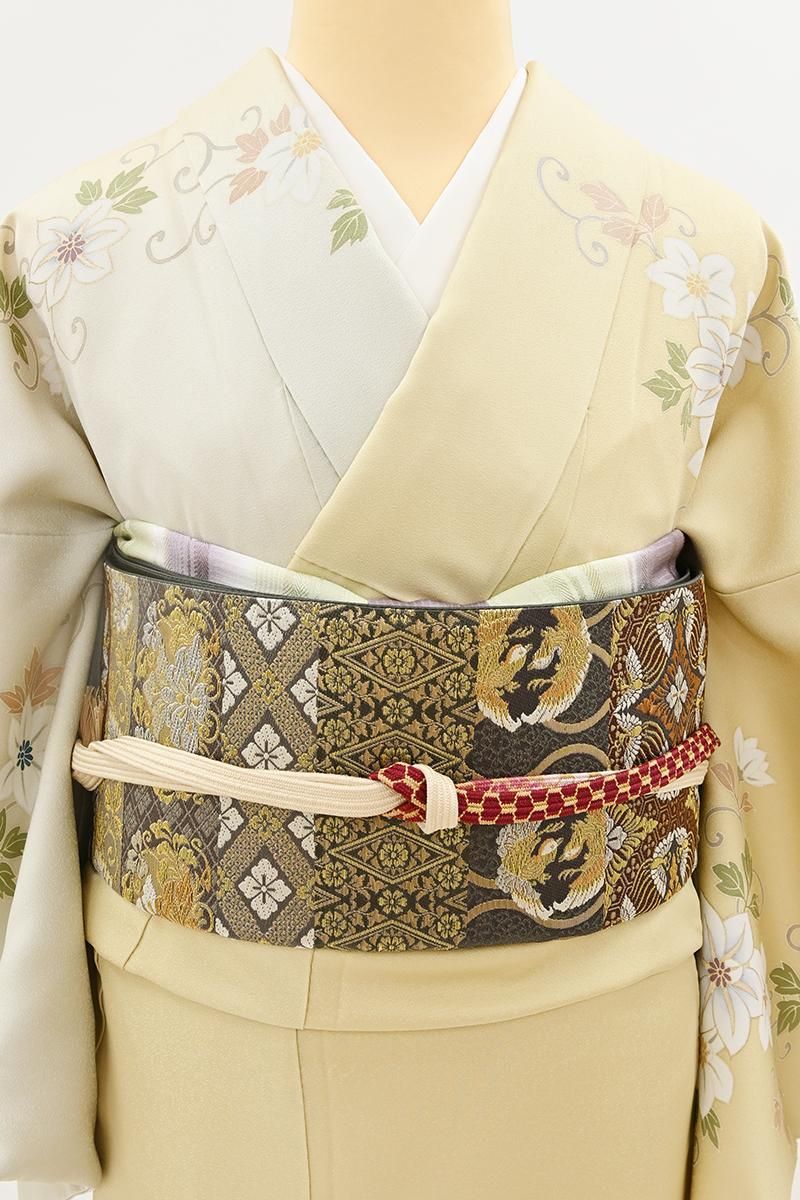 銀座【L-8498】袋帯 鈍色×金色 有職蓮華文様（反端付） - 銀座きもの