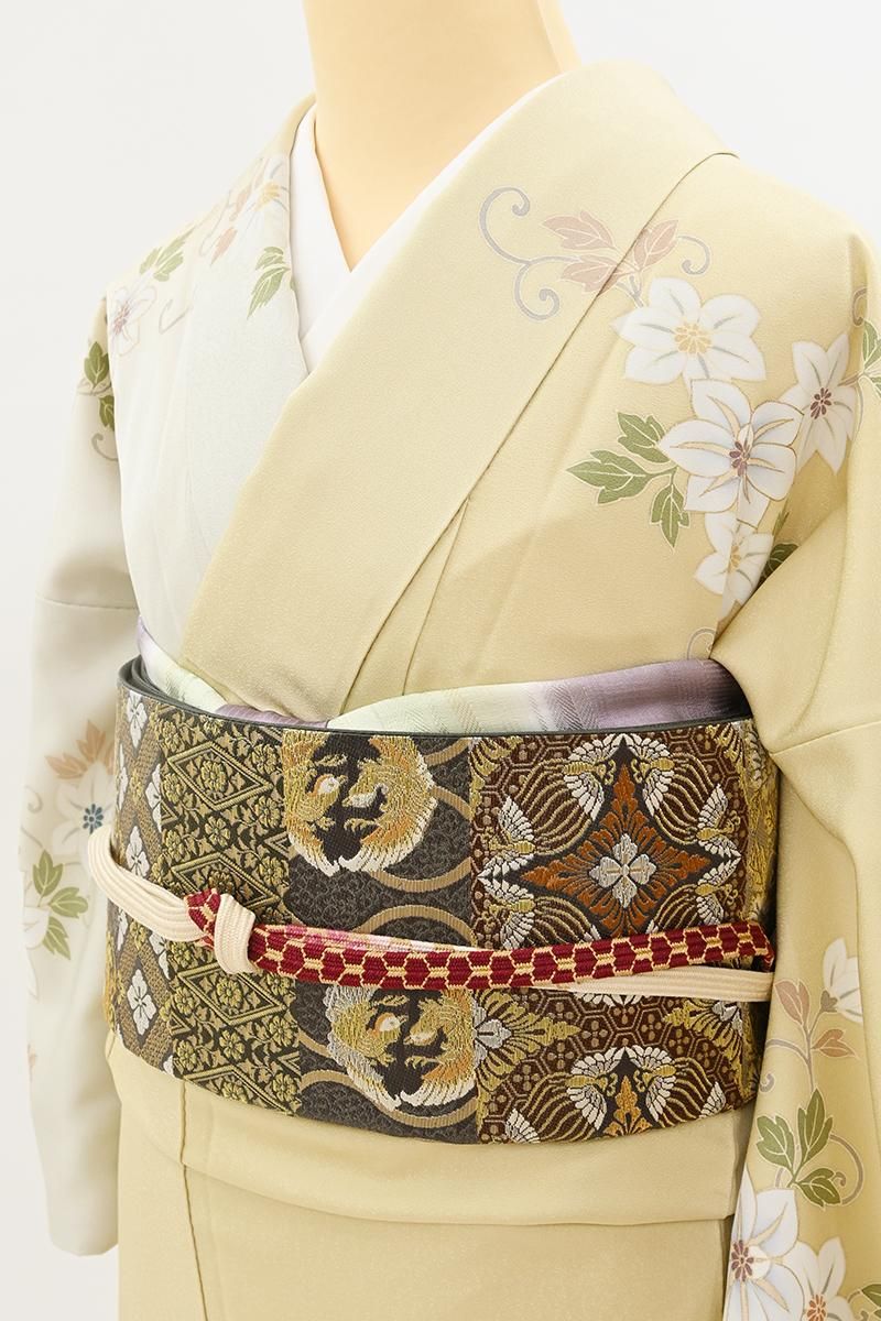 銀座【L-8498】袋帯 鈍色×金色 有職蓮華文様（反端付） - 銀座きもの