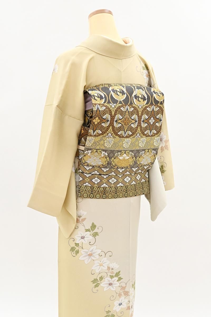 銀座【L-8498】袋帯 鈍色×金色 有職蓮華文様（反端付） - 銀座きもの