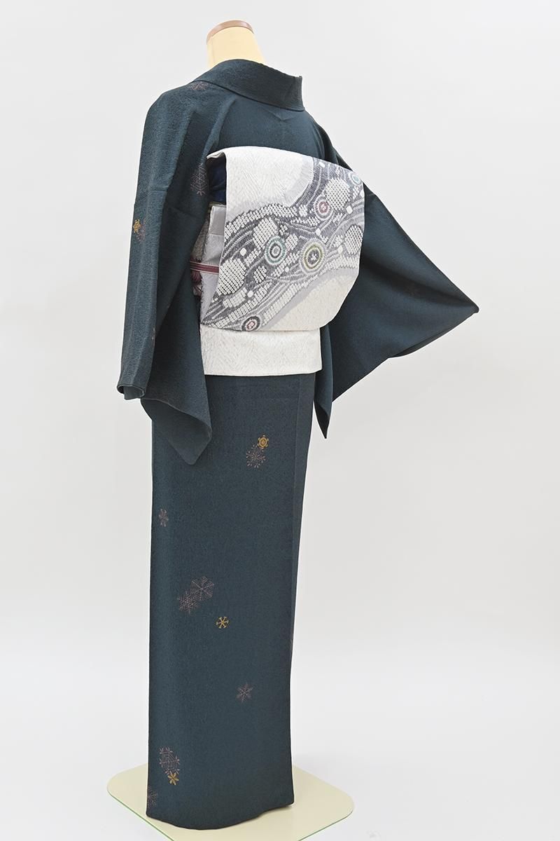 銀座【D-3943】草野一騎監修 小紋 濃縹色 雪花文（落款入）:身丈152.5
