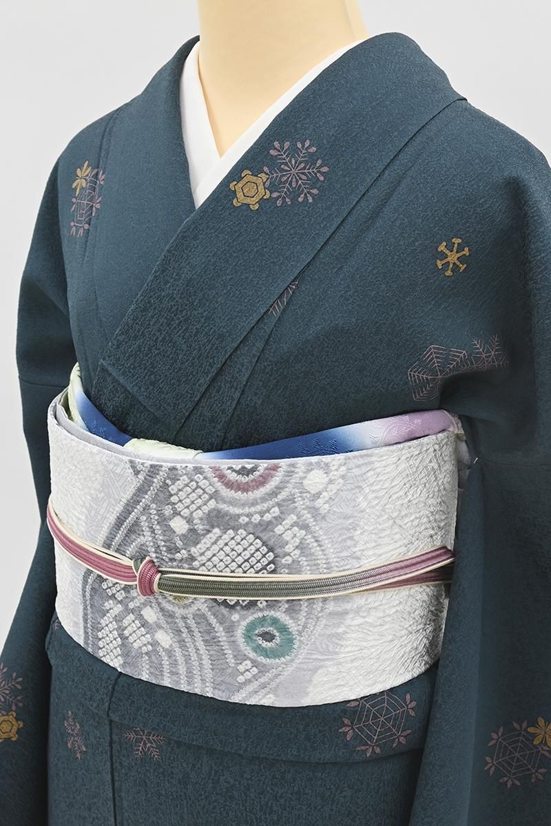 銀座【D-3943】草野一騎監修 小紋 濃縹色 雪花文（落款入）:身丈152.5