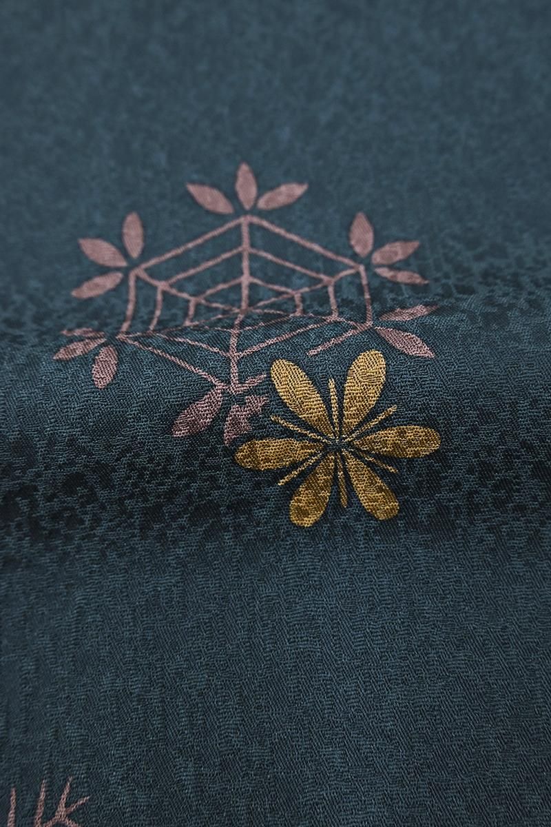 銀座【D-3943】草野一騎監修 小紋 濃縹色 雪花文（落款入）:身丈152.5