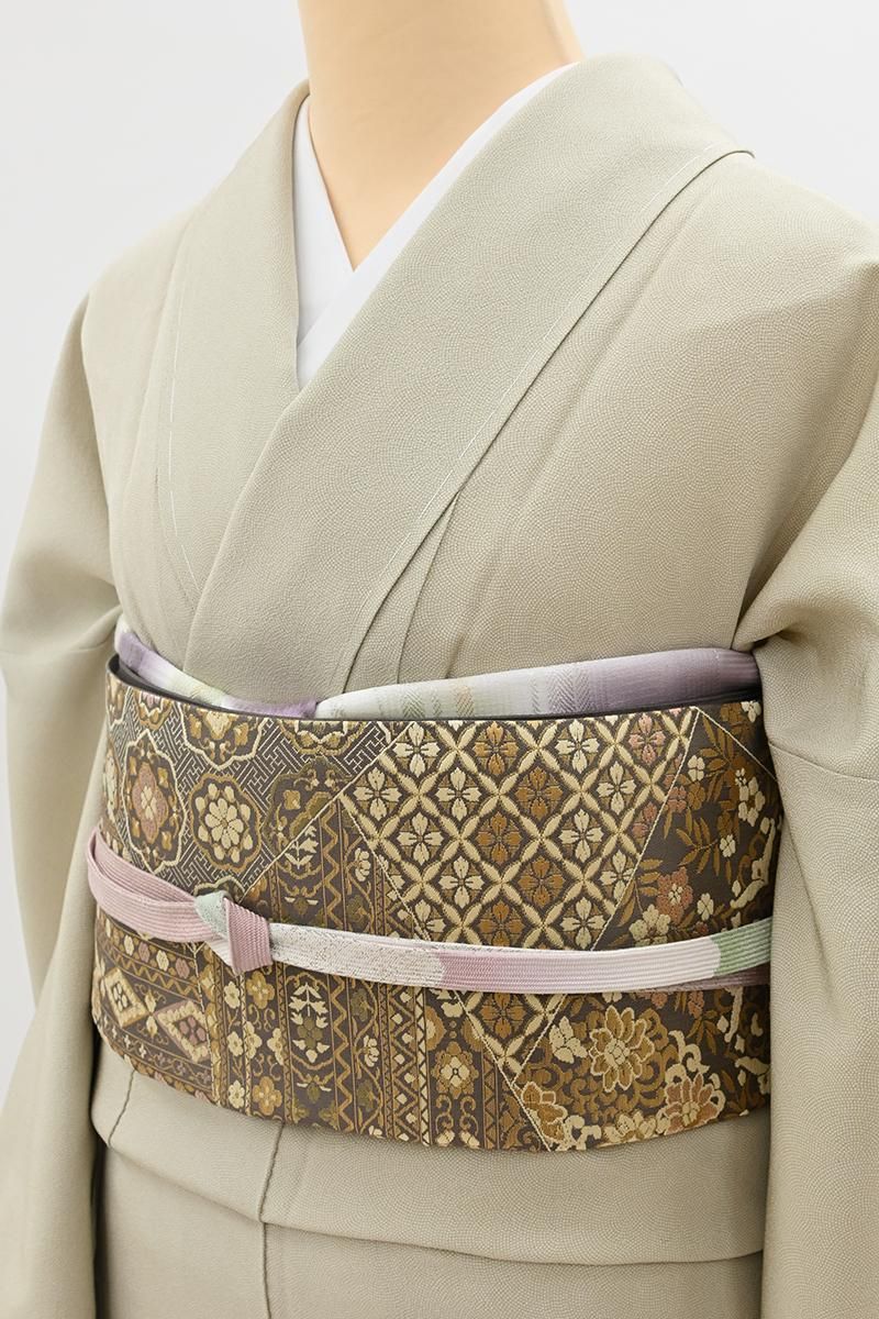 銀座【L-8514】西陣 陰山織物製 箔屋清兵衛 袋帯 鈍色 切り嵌め