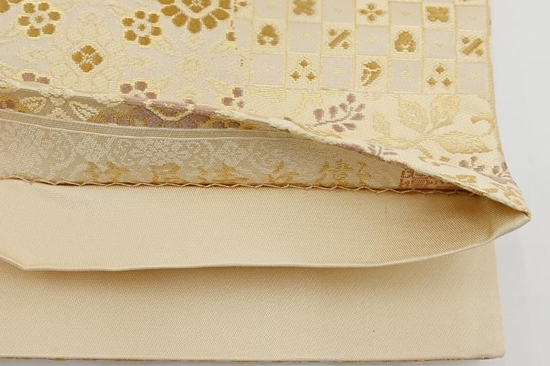 銀座【L-8515】西陣 陰山織物製 箔屋清兵衛 袋帯 クリーム色 横