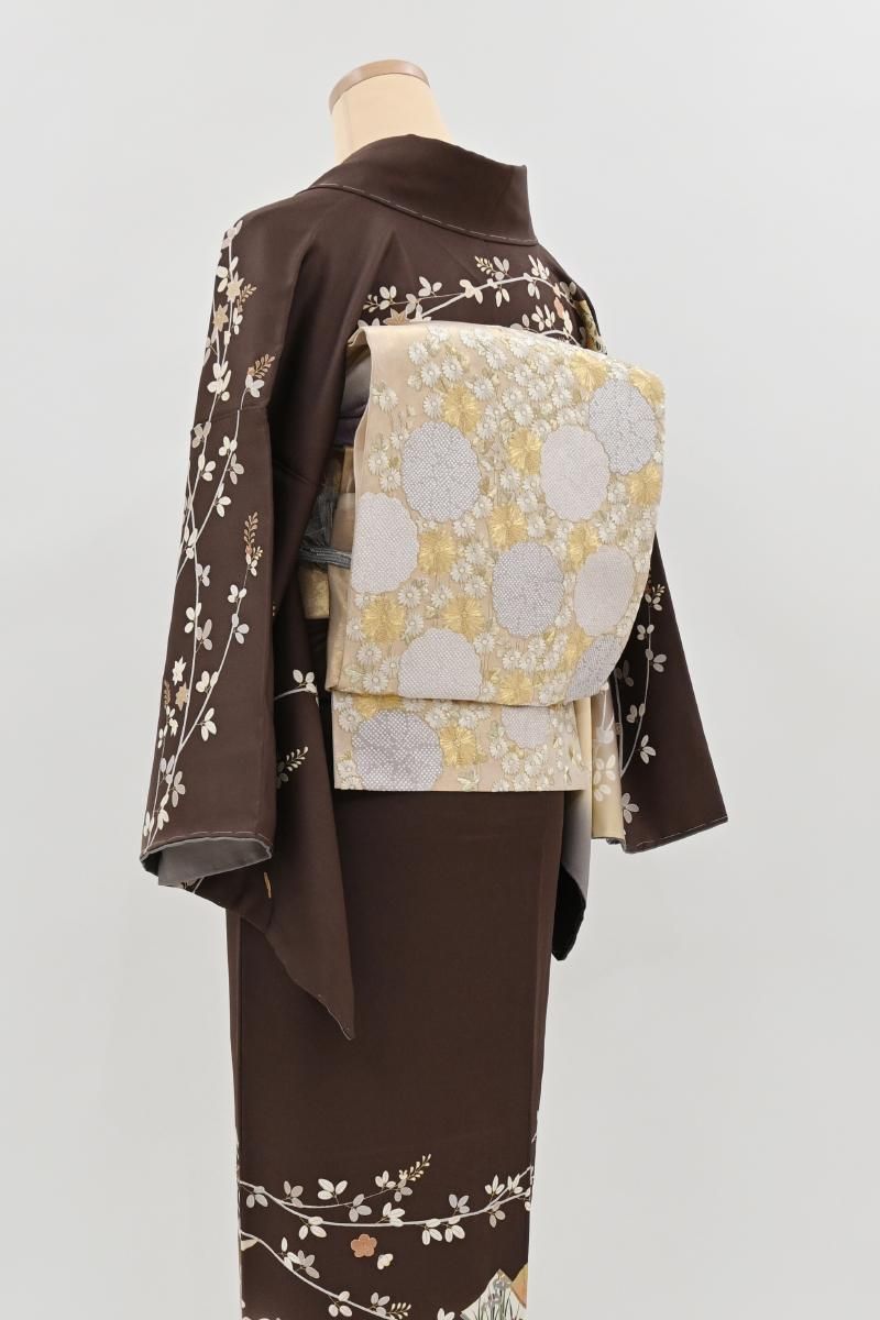 銀座【L-8521】刺繍 袋帯 薄香色 菊文 - 銀座きもの青木｜長く