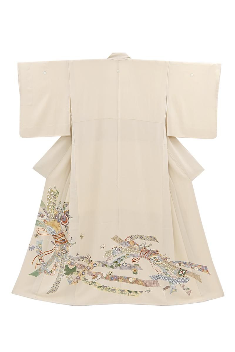 銀座【B-4323】染三ッ紋 色留袖 象牙色 束ね熨斗に宝尽くし文 :身丈