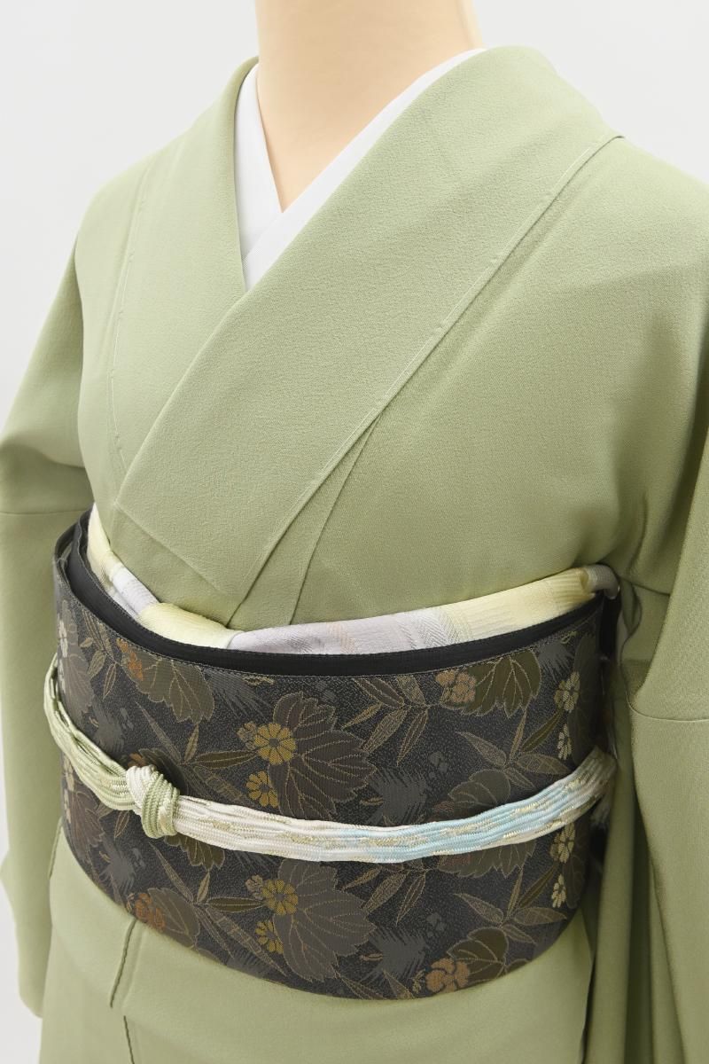 銀座【C-3325】色無地 抹茶色 無地 :身丈167/裄68.5 - 銀座きもの青木