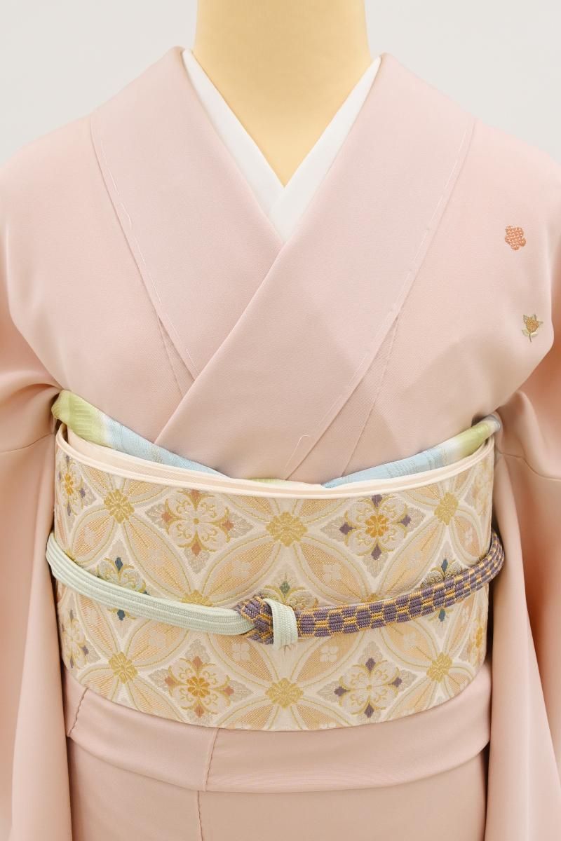 ★専用★袋帯 リバーシブル 青系 紫系花丸文様 全通柄 長さ4m47cm 正絹 リサイクル着物】名古屋帯 正絹 Sランク 金青色（きんせいいろ