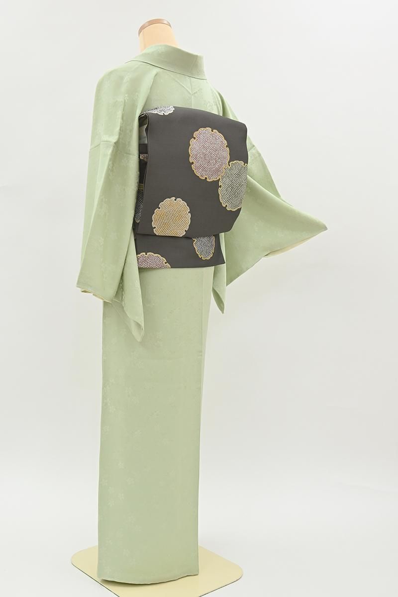 銀座【C-3327】色無地 淡い豌豆緑色 小花市松の地紋（反端付） :身丈