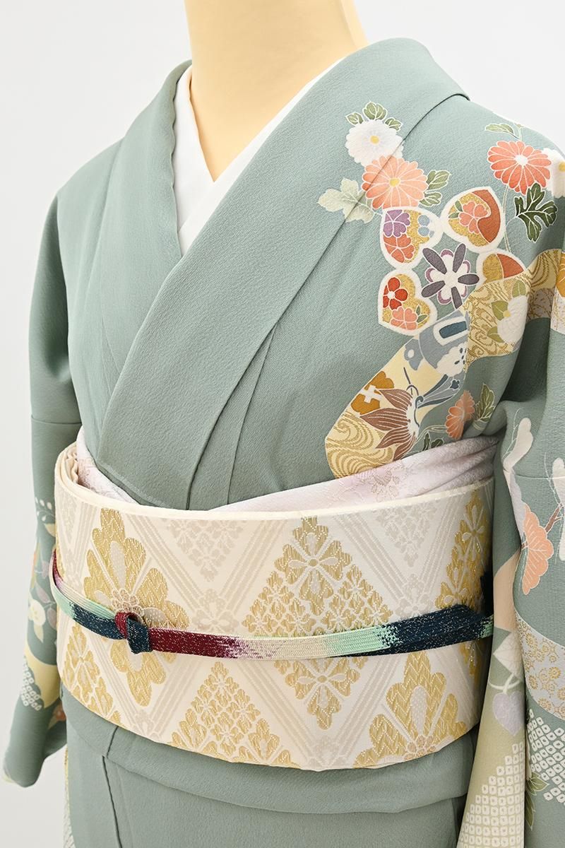 銀座【L-8538】袋帯 白色×薄香色 花菱文 - 銀座きもの青木｜長く