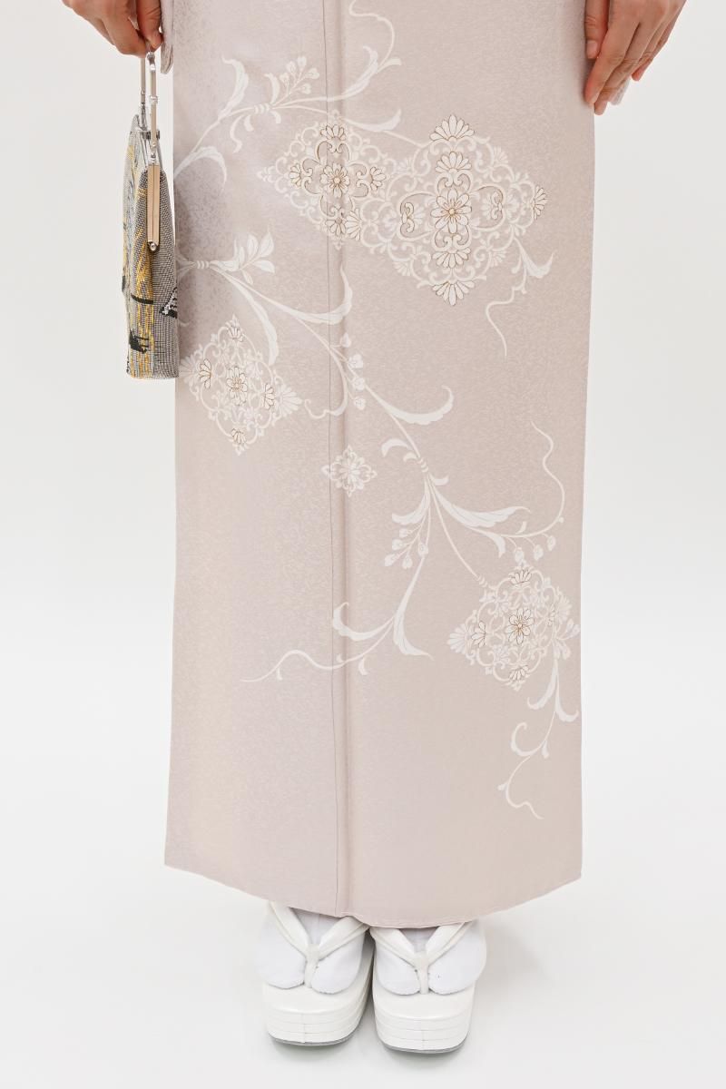 銀座【B-4311】付下げ 桜色 花菱に花唐草文 :身丈166.5/裄69/細め