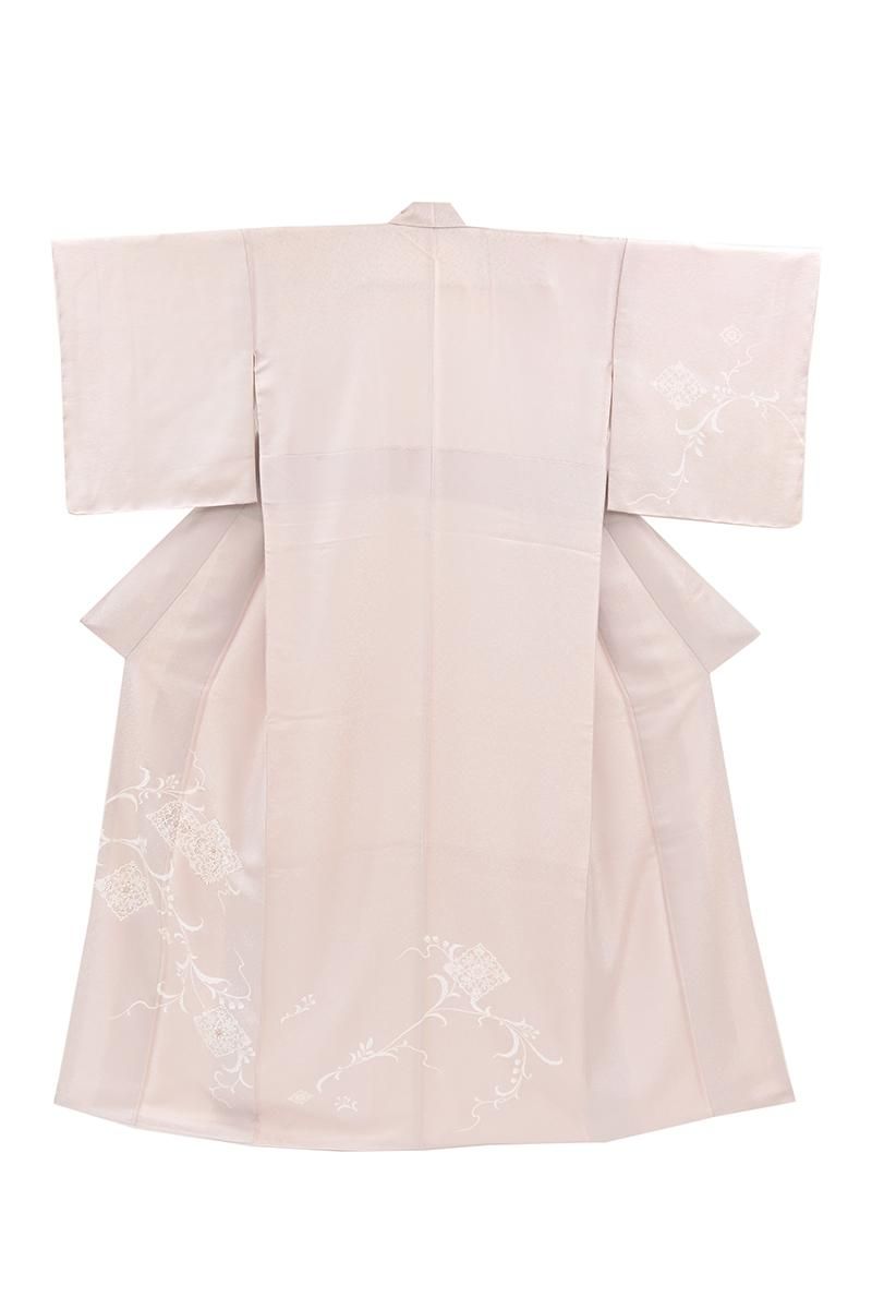 銀座【B-4311】付下げ 桜色 花菱に花唐草文 :身丈166.5/裄69/細め