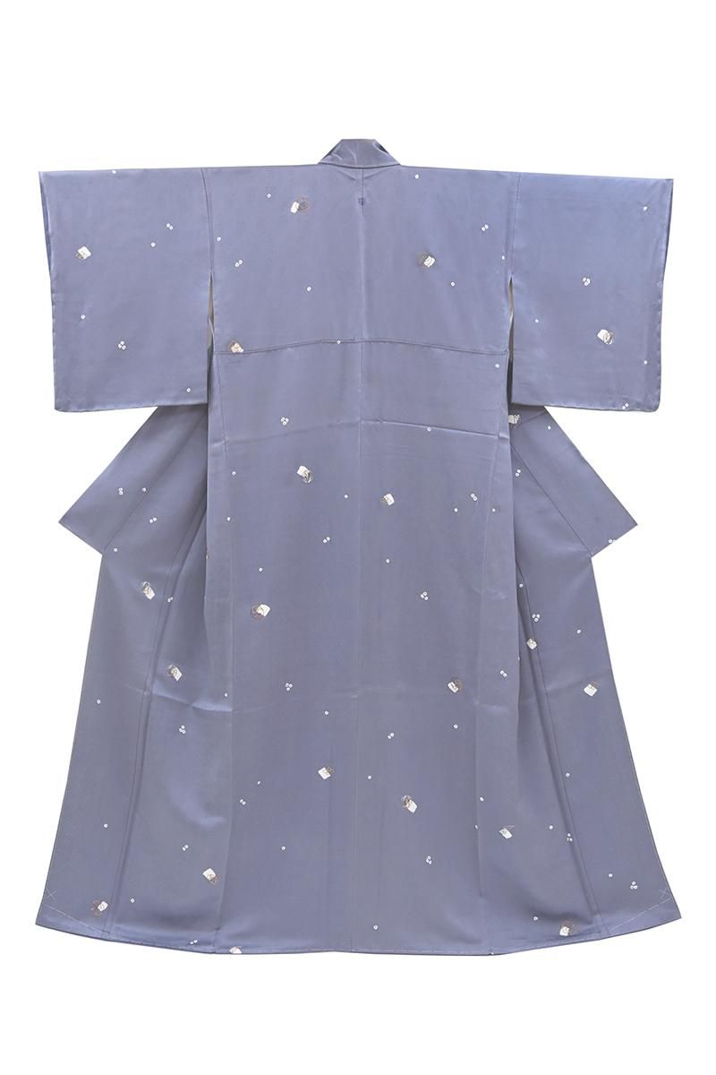 銀座【D-3949】繍一ッ紋 小紋 錆桔梗色 吉祥文（反端付） :身丈162/裄