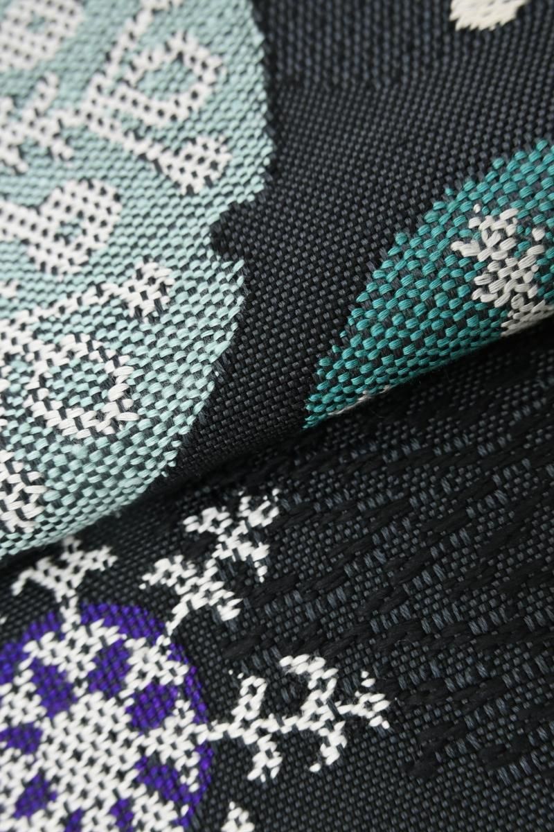 銀座【H-0828】西陣 帯屋捨松製 八寸織名古屋帯 消炭色 雪輪や雪花文