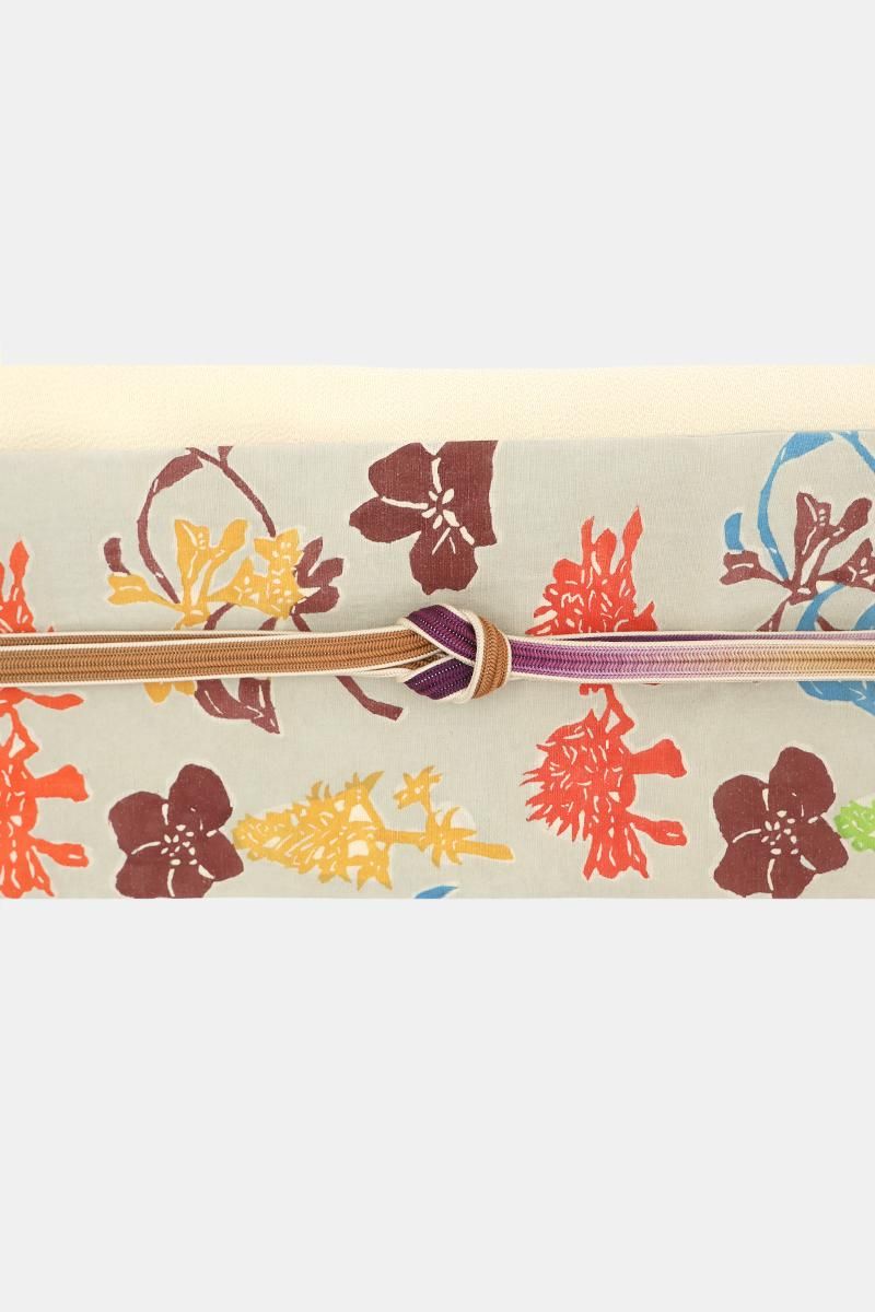 銀座【帯5799】国画会 中島敬子作 紬地 型絵染 名古屋帯 銘「うららか