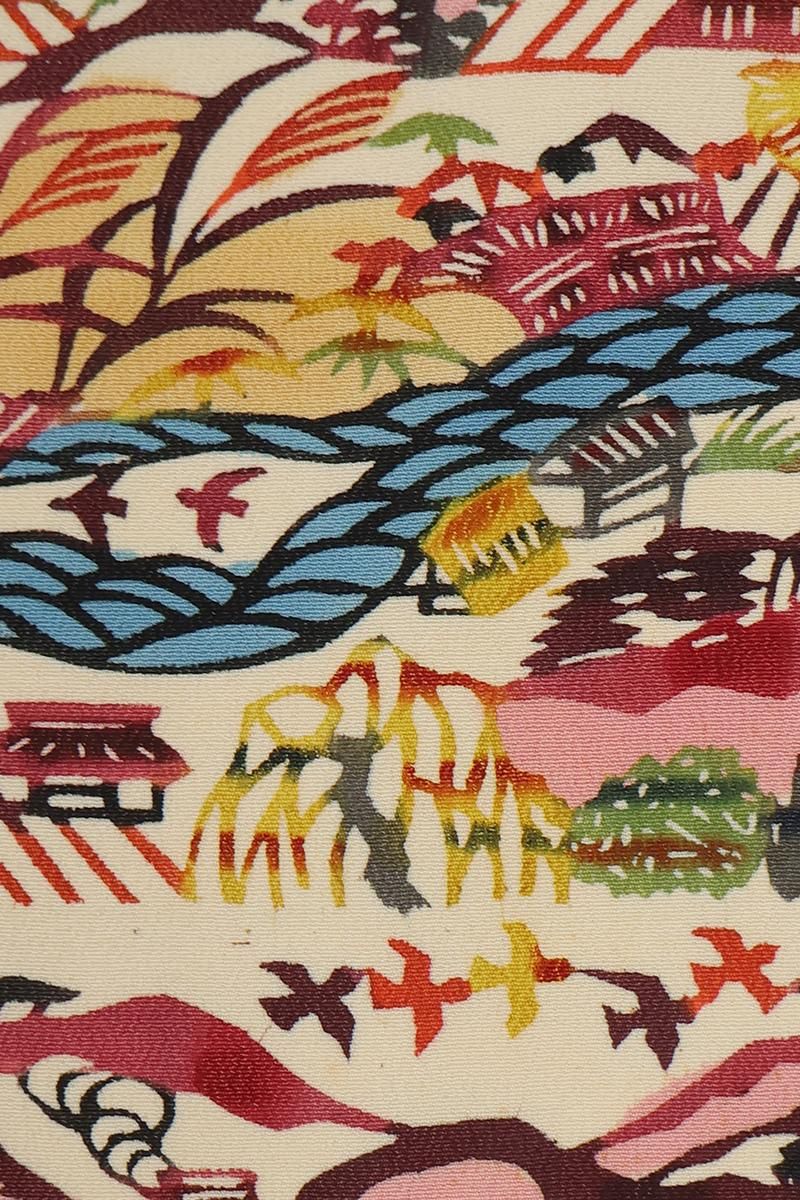 銀座【着物4646】人間国宝 芹澤銈介作 着物「小川紙漉村文」：身丈155