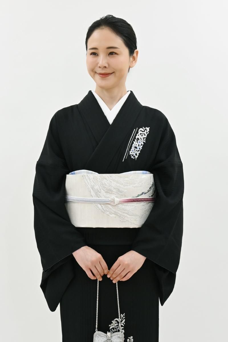 銀座【L-8509】民谷螺鈿 袋帯 白色 抽象文（反端付） - 銀座きもの青木