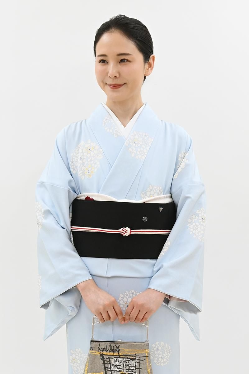 銀座【H-0805】工芸キモノ野口製 切ビロード 刺繍 名古屋帯 黒色