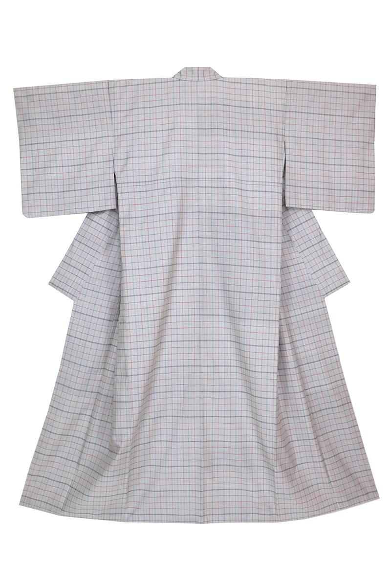 銀座【着物4652】本場久米島紬 ゆうな染 格子文（反端 証紙付）:身丈