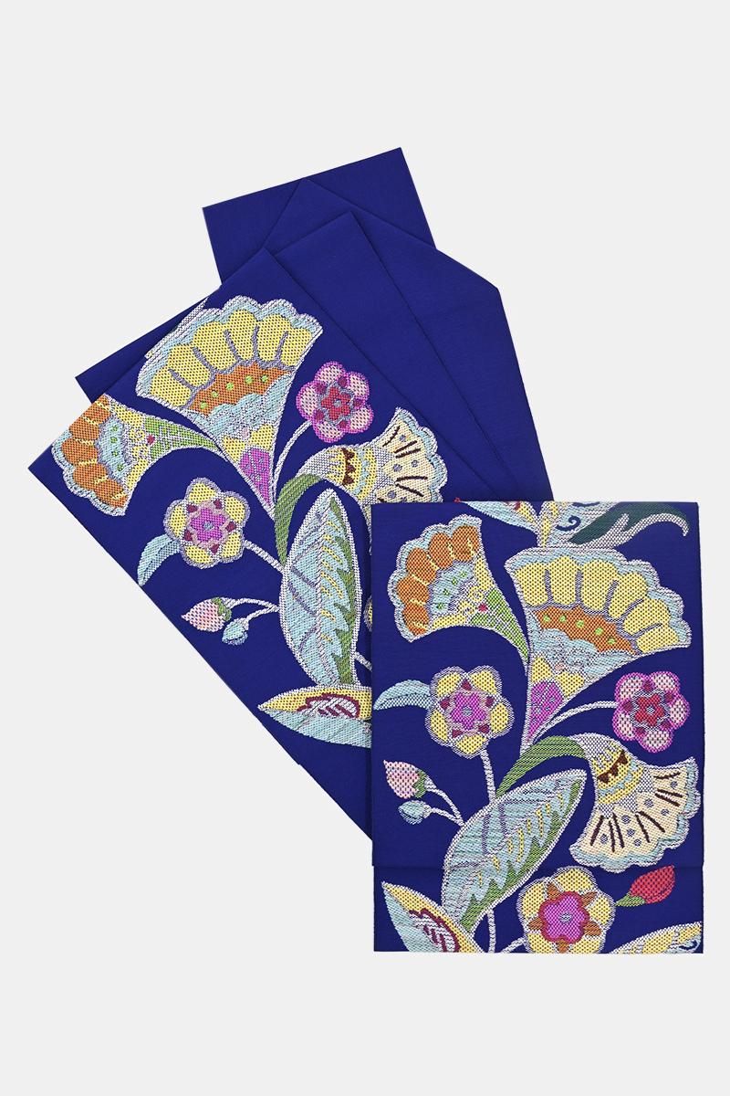 【銘品新品】西陣名家機元「帯屋重左衛門謹製」白金色「華菱紋文様」薄水色橫段 KF-5d_1600x.jpg?v=1653445879