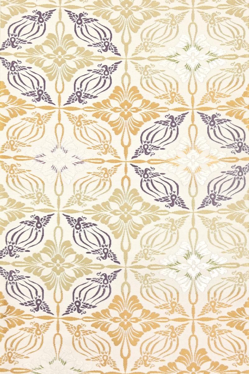 銀座【帯5820】帯匠誉田屋製 袋帯 薄香色 鳥襷文 - 銀座きもの青木