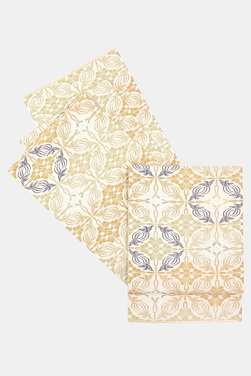 銀座【帯5820】帯匠誉田屋製 袋帯 薄香色 鳥襷文 - 銀座きもの青木