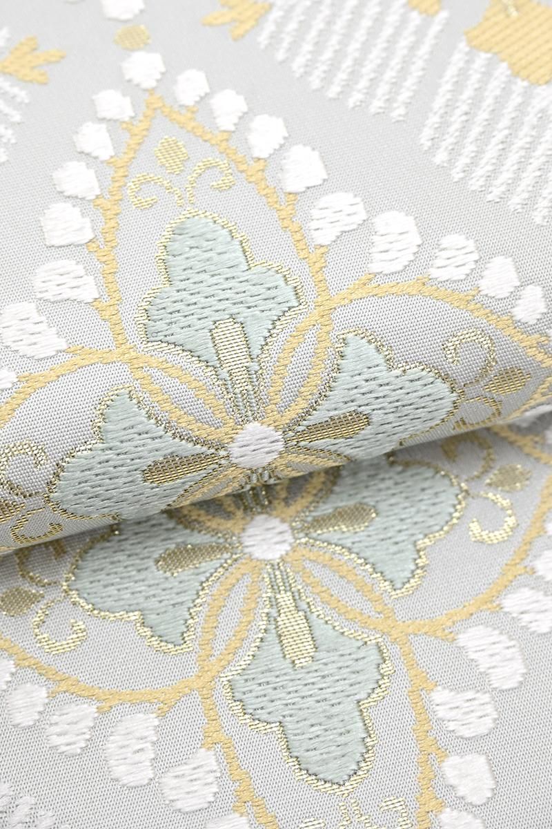 5k2235 袋帯　絹　渦巻き　銀色　波文　白　柄物　和装　着物 5k2235 袋帯 絹 渦巻き 銀色 波文 白 柄物 和装 着物 - メルカリ