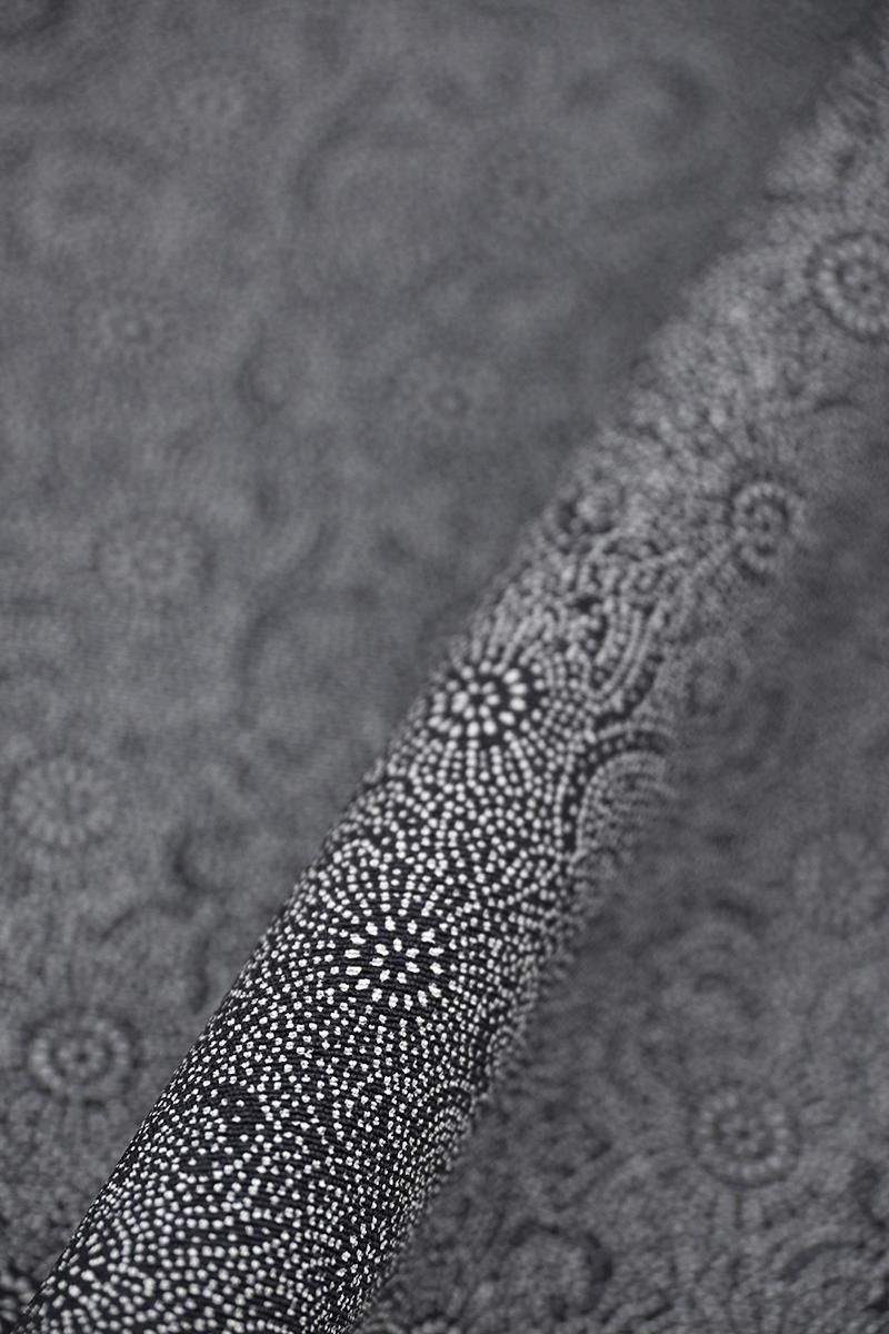 銀座【着物4656】人間国宝 中村勇二郎型 伊勢型小紋 黒色 古代菊（反端