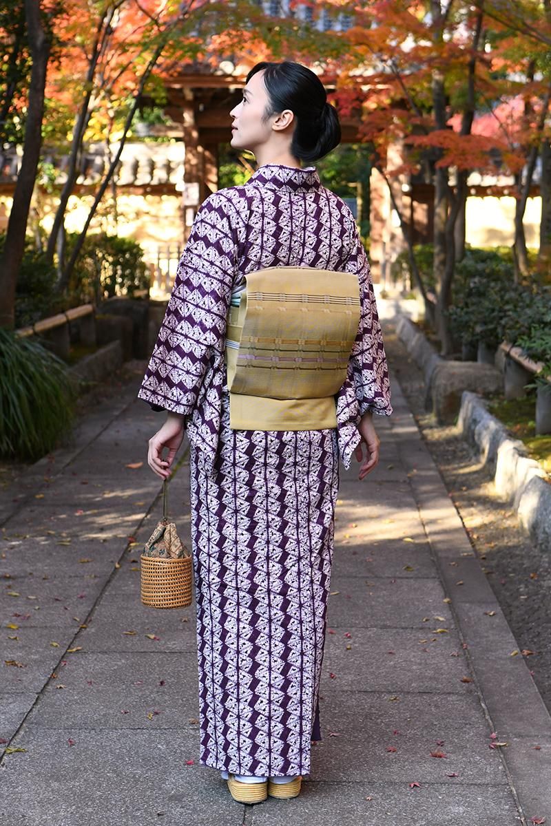 ★セール開催★逸品 草紫堂謹製 紫根染 綿 着尺(着物) 銀座【着物4660】草紫堂製 南部絞紫根染 木綿地 着物 :身丈161/裄67.5